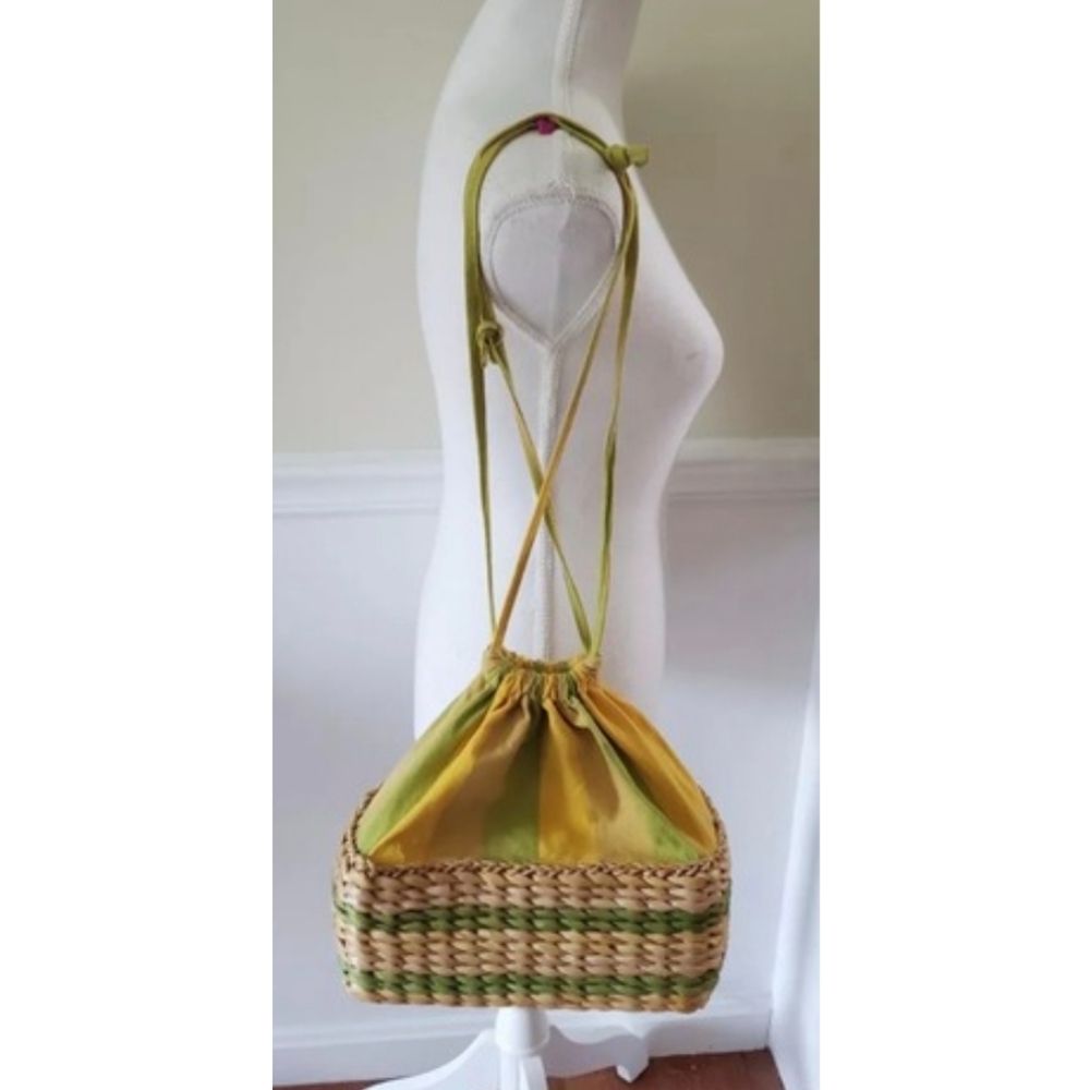 Sun 'N' Sand Bag Woven Rattan Straw & Fabric Beach Drawstring Colorful Purse